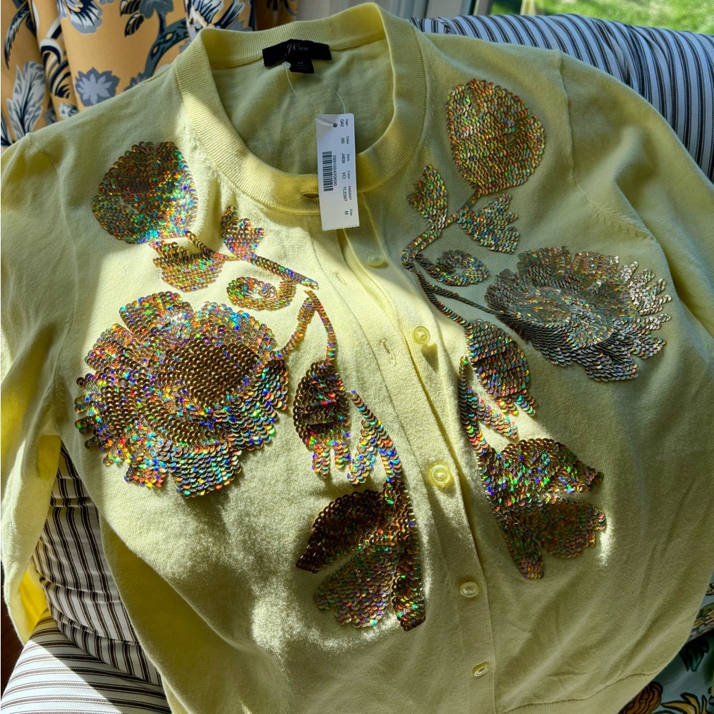 J. Crew Floral Sequin Jackie Cardigan